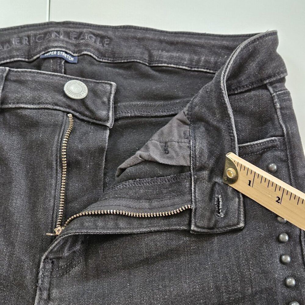 American Eagle Jean Womens US 8 Black High Rise Jeggings Stretch Studs Punk Goth - Picture 8 of 16